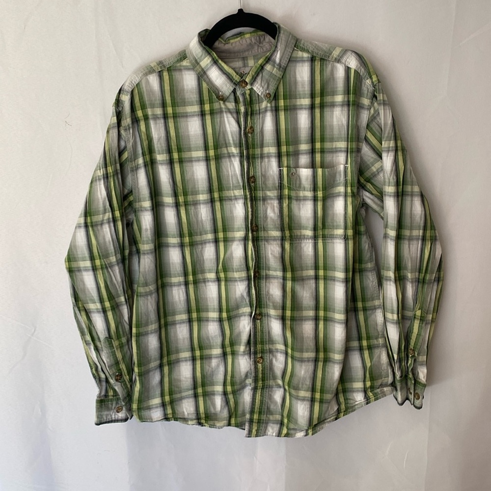 Carhartt Mens Green & White Plaid Button Down Shirt Size Large